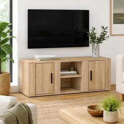 Sturdy Brown Engineered Wood TV Cabinet Media Unit