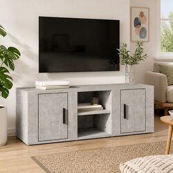 Grey Concrete TV Cabinet - Engineered Wood Media Unit
