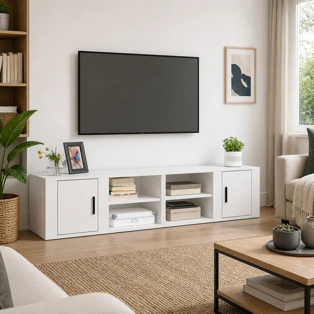 2-Piece White TV Cabinets with Ample Storage