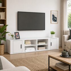 Stylish 2-Piece White TV Cabinets with Ample Storage