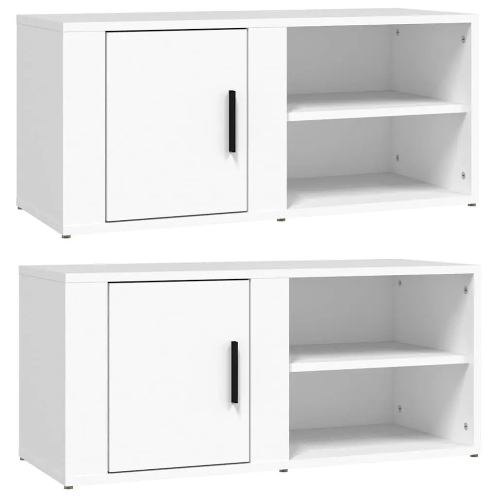 2-Piece White TV Cabinets with Ample Storage