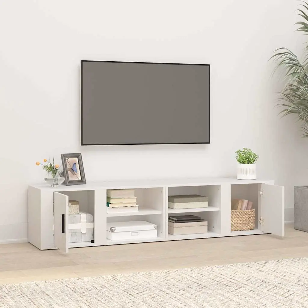 2-Piece White TV Cabinets with Ample Storage