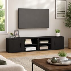 Sturdy Black TV Cabinets 2 pcs 80x31.5x36 cm for Media Storage
