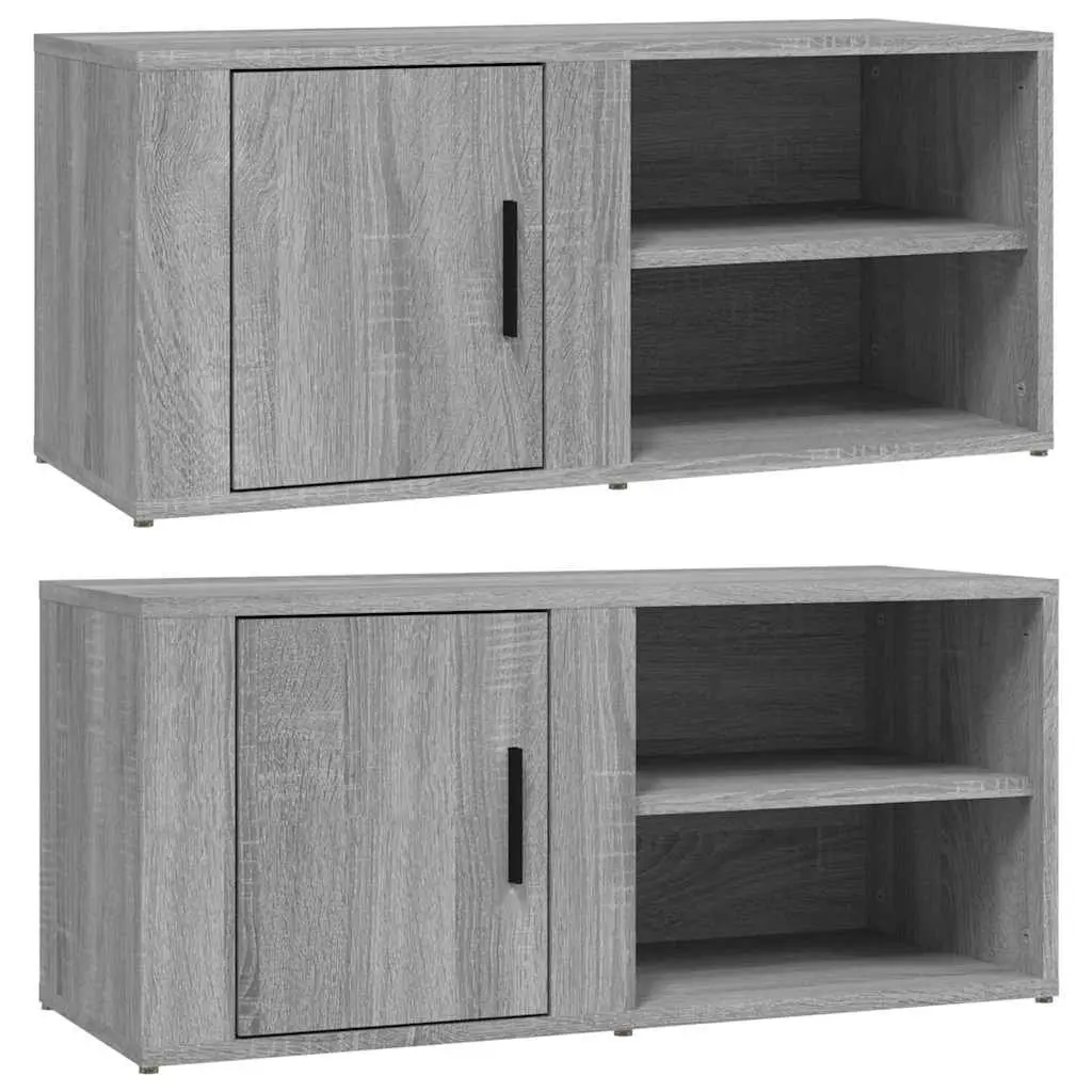 TV Cabinets Engineered Wood 80 x 31.5 x 36 cm Grey 2 Piece Media Storage Unit with Doors Compartments