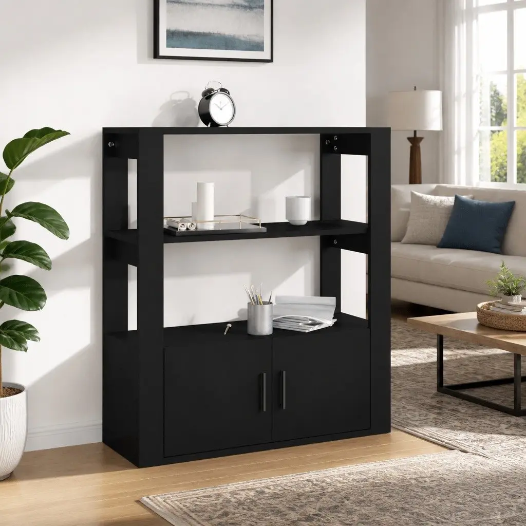 Black Sideboard with Engineered Wood Construction