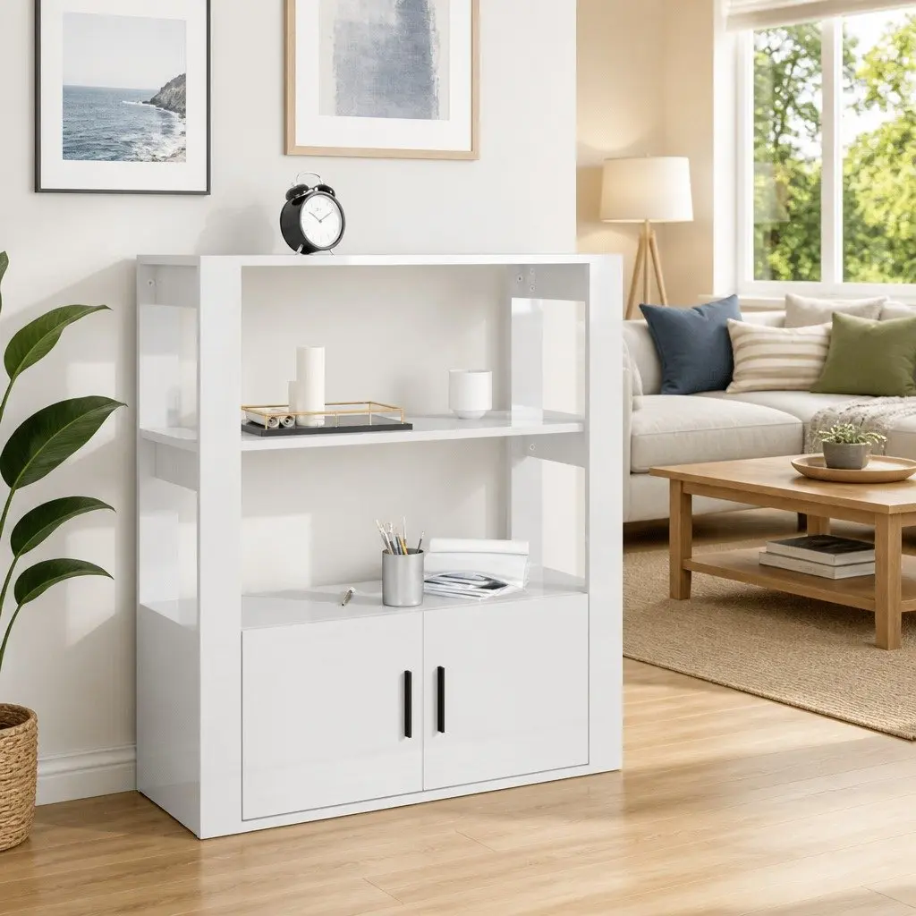 High Gloss White Sideboard Storage Cabinet with Shelves