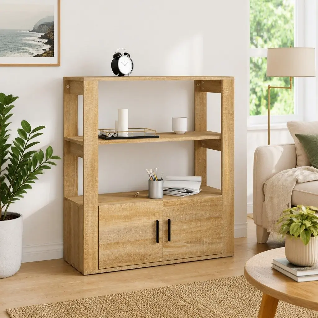 Brown Engineered Wood Sideboard with Storage Doors