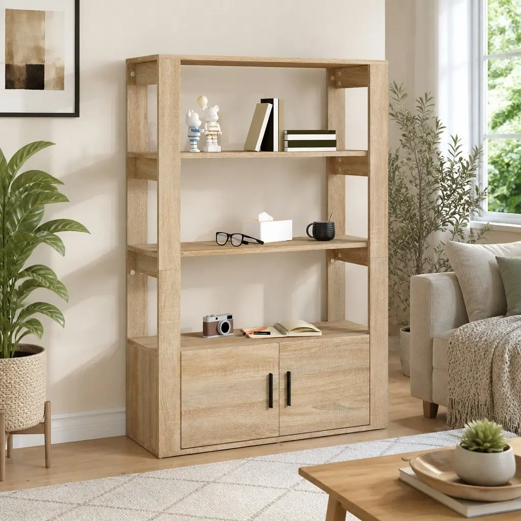 Brown Sideboard Storage Cabinet with Doors and Shelves