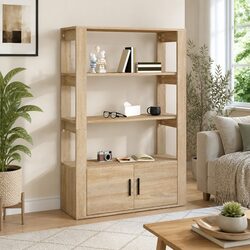 Brown Sideboard Storage Cabinet with Doors and Shelves