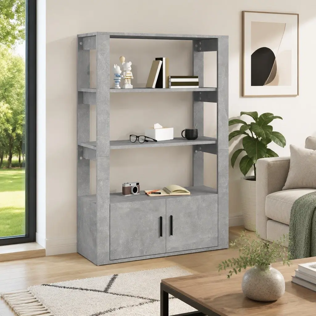 Grey Storage Cabinet with Engineered Wood Shelves