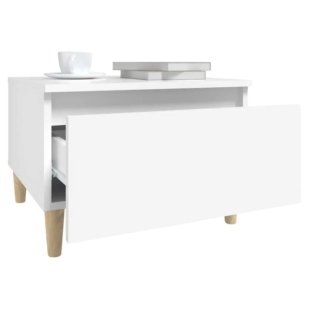White Engineered Wood Side Tables with Drawer Storage