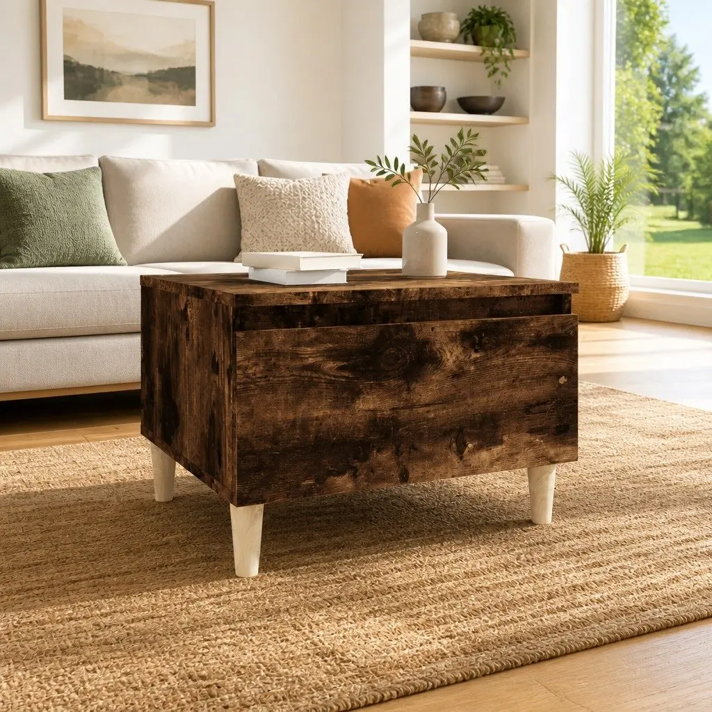 Brown Scandinavian End Table with Drawer
