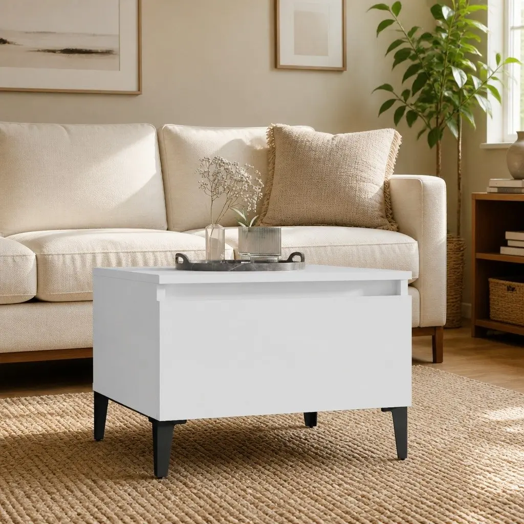 Industrial-Style White End Table with Drawer