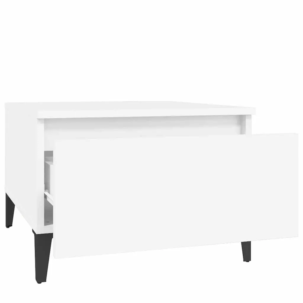 Industrial-Style White End Table with Drawer