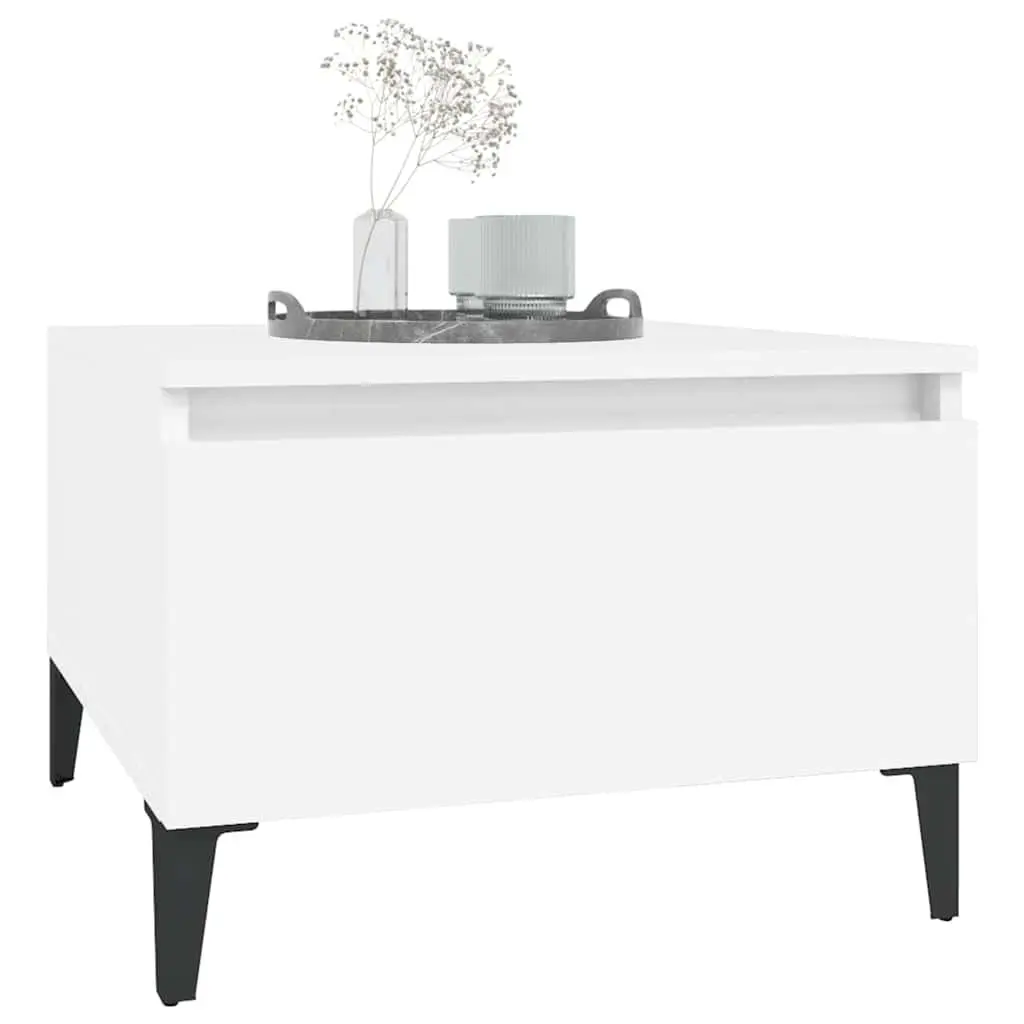 Industrial-Style White End Table with Drawer