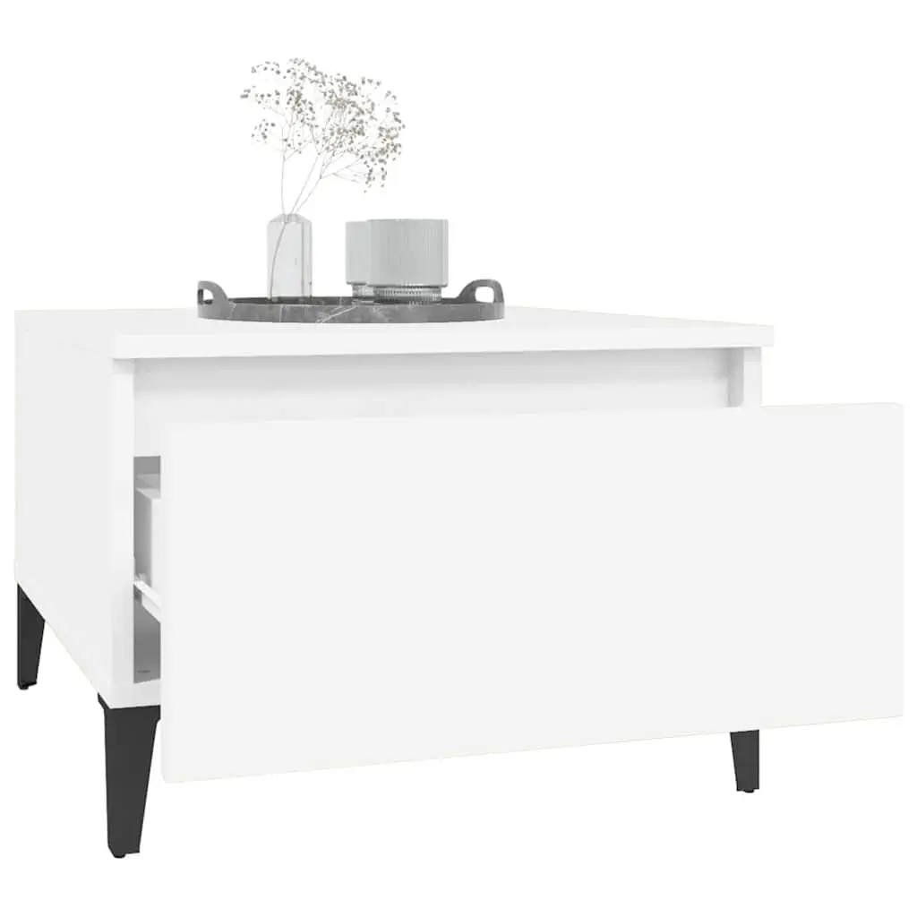 Industrial-Style White End Table with Drawer