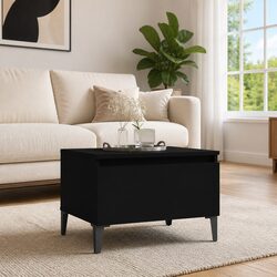 Stylish Black Engineered Wood Side Table with Drawer