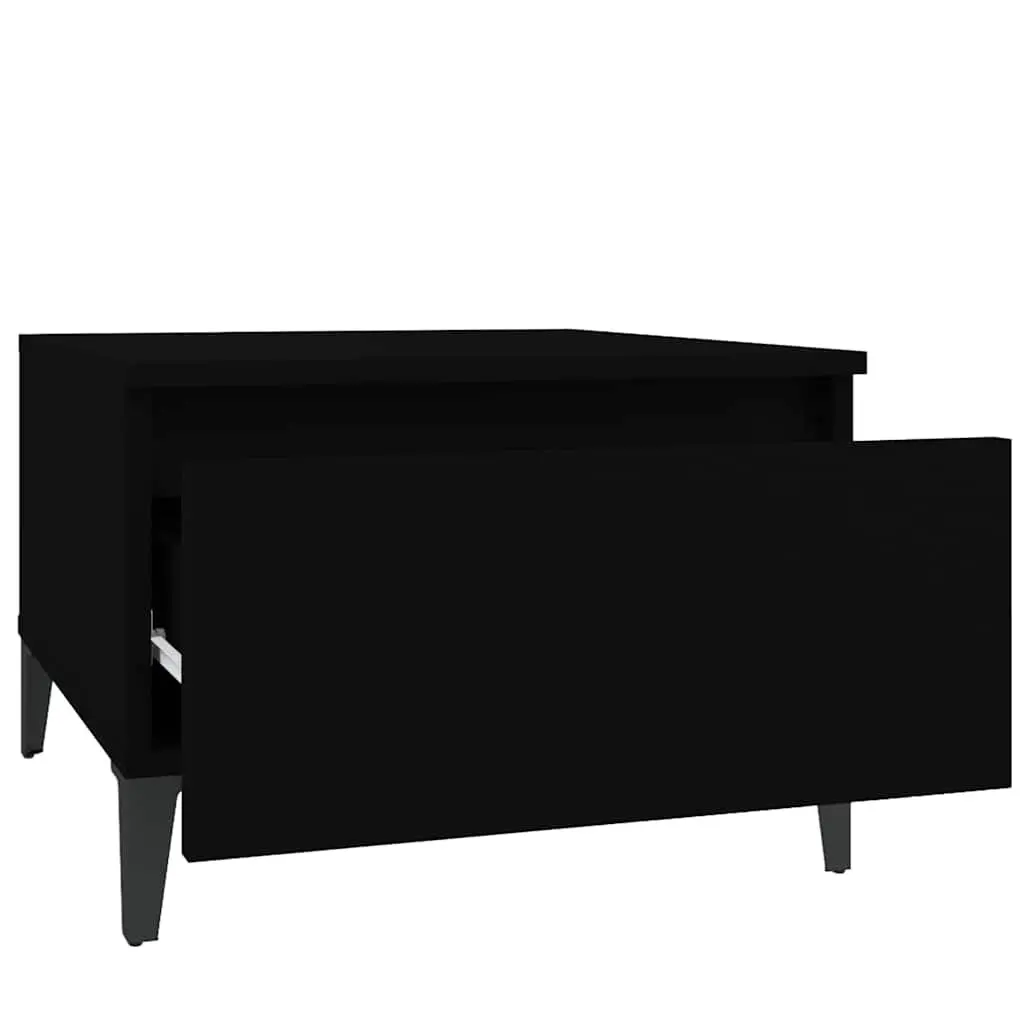 Black Engineered Wood Side Table with Drawer