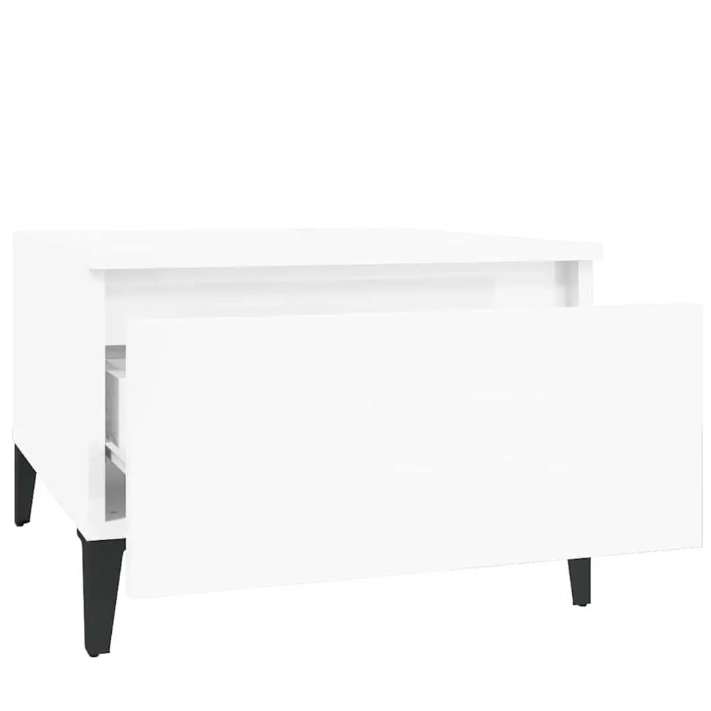 High Gloss White End Table with Storage Drawer