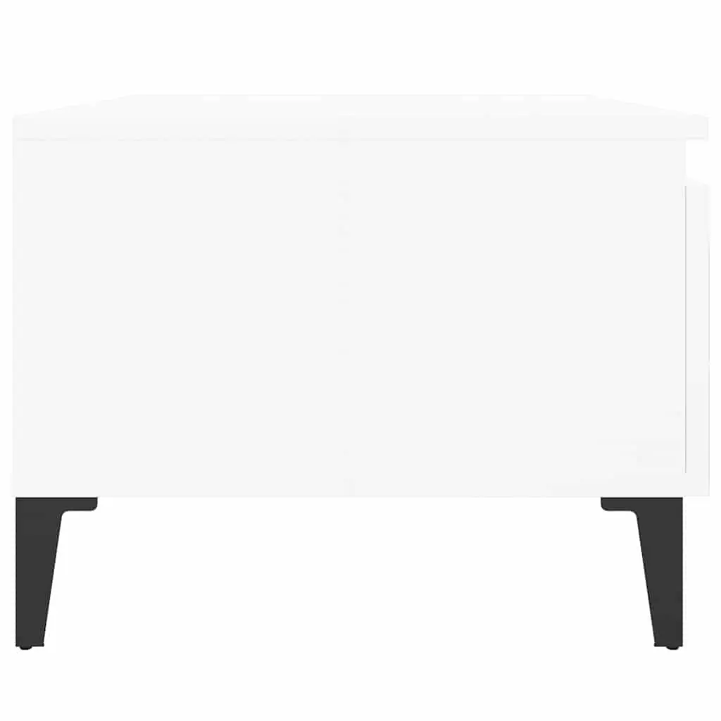 High Gloss White End Table with Storage Drawer