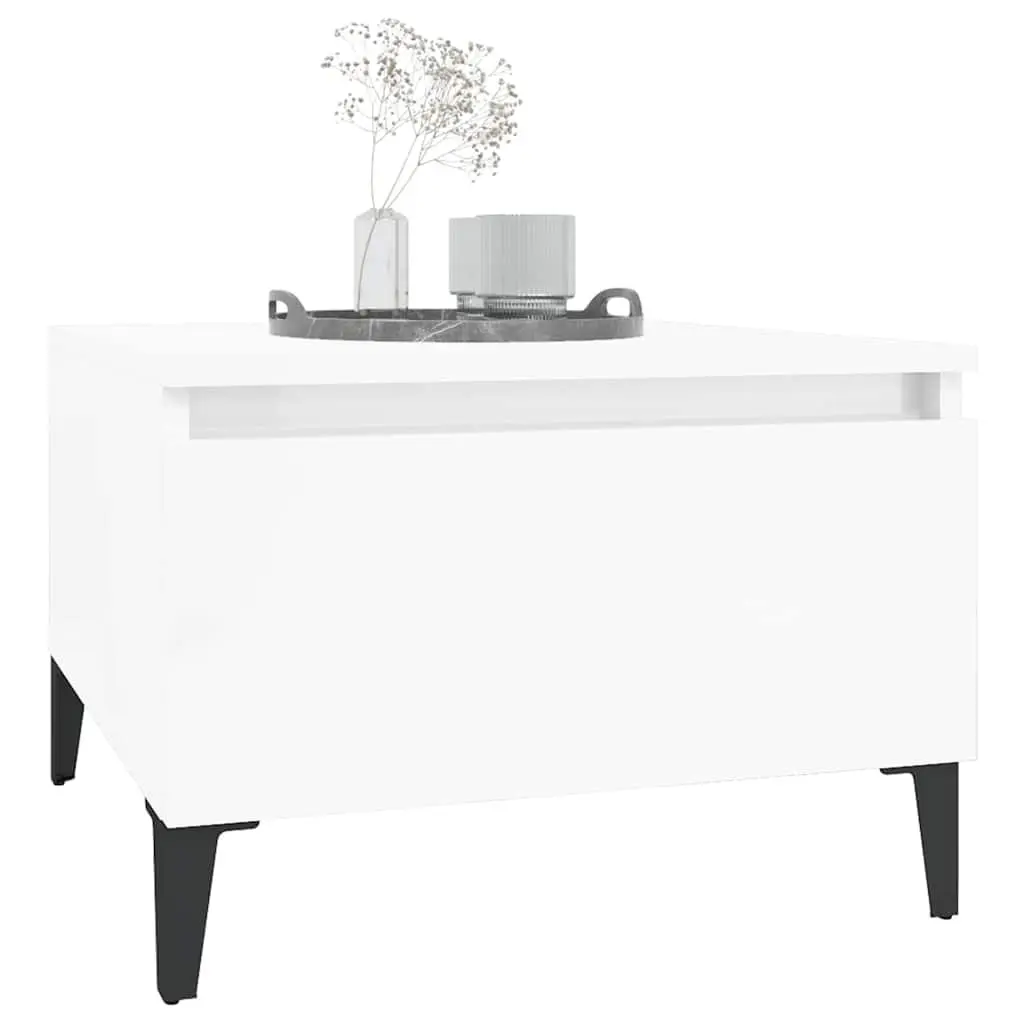 High Gloss White End Table with Storage Drawer