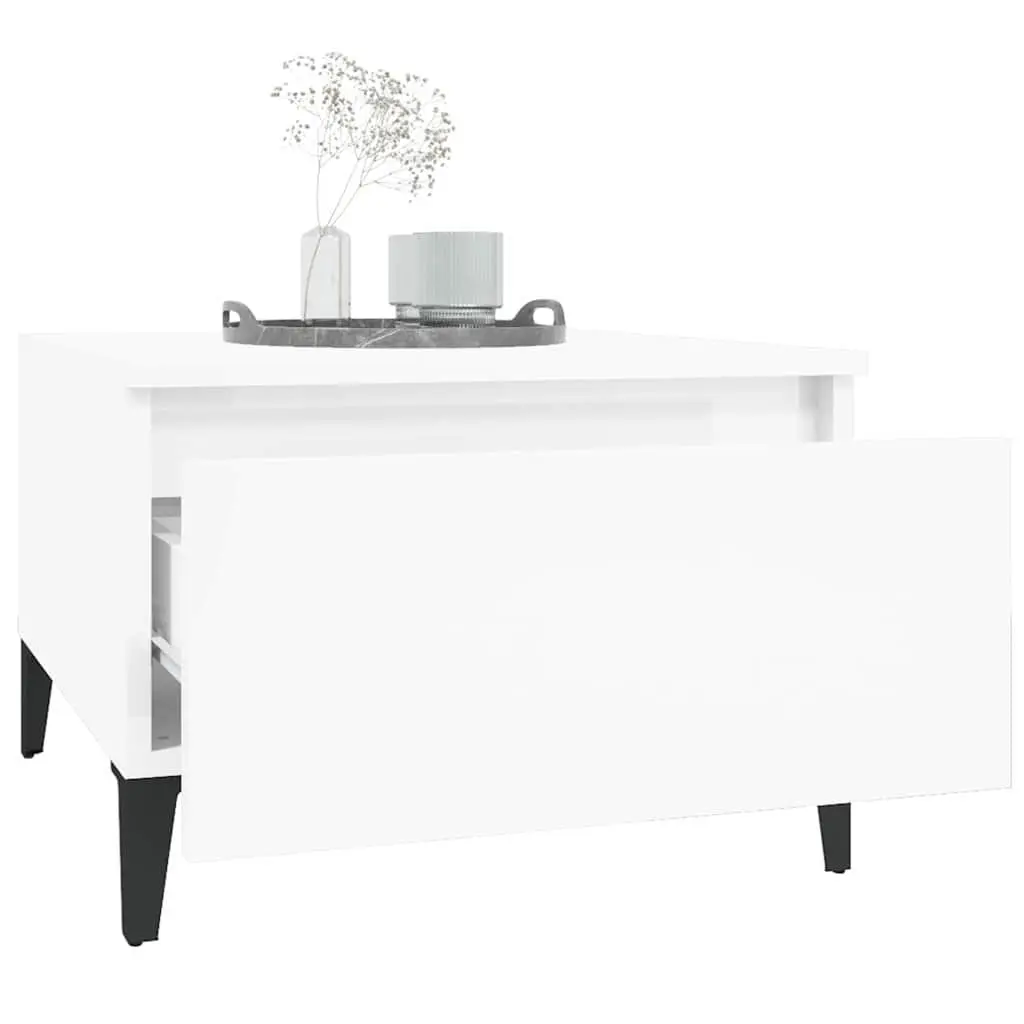 High Gloss White End Table with Storage Drawer