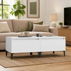 Stylish Set of 2 High Gloss White Side Tables with Drawers