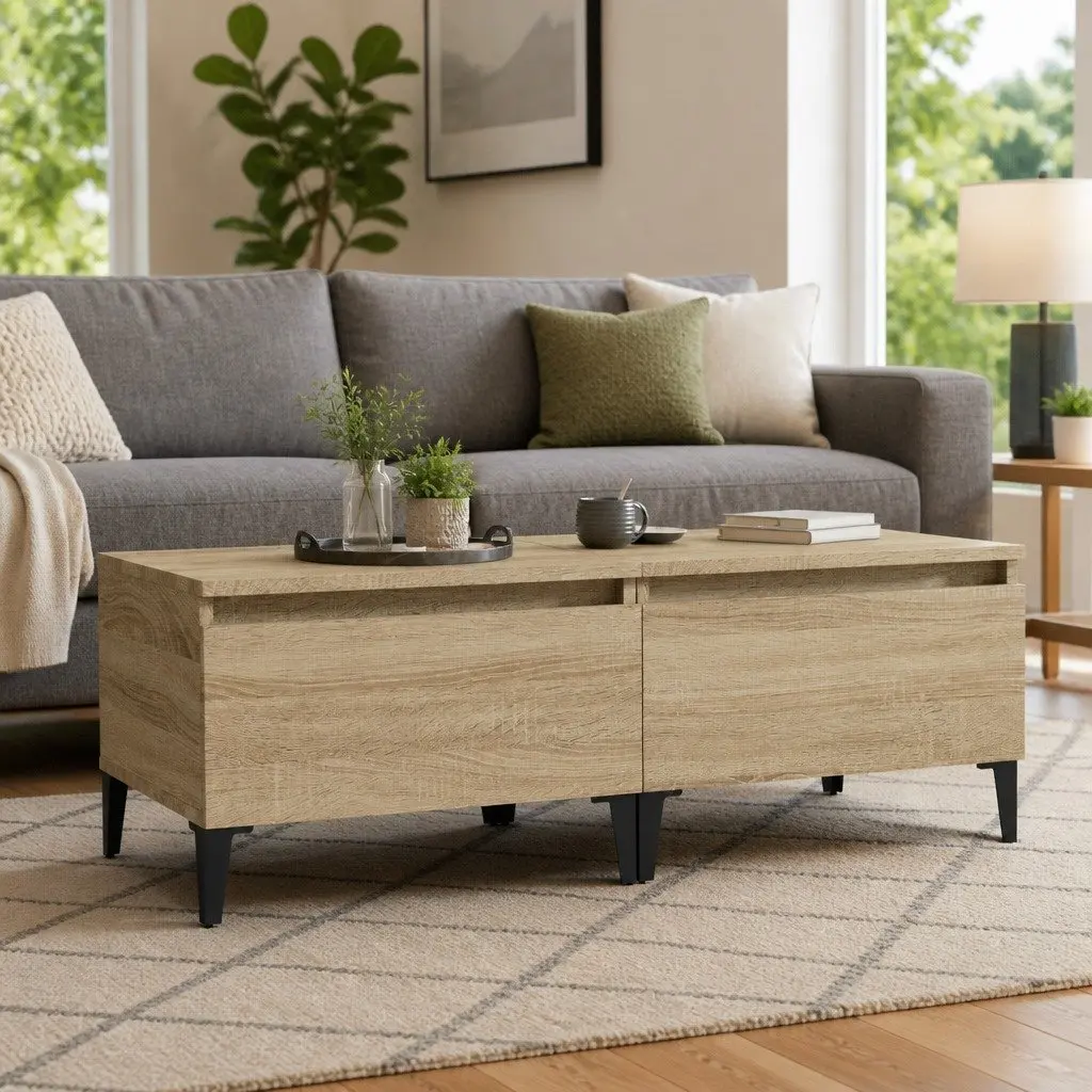 Brown Engineered Wood End Tables with Drawers