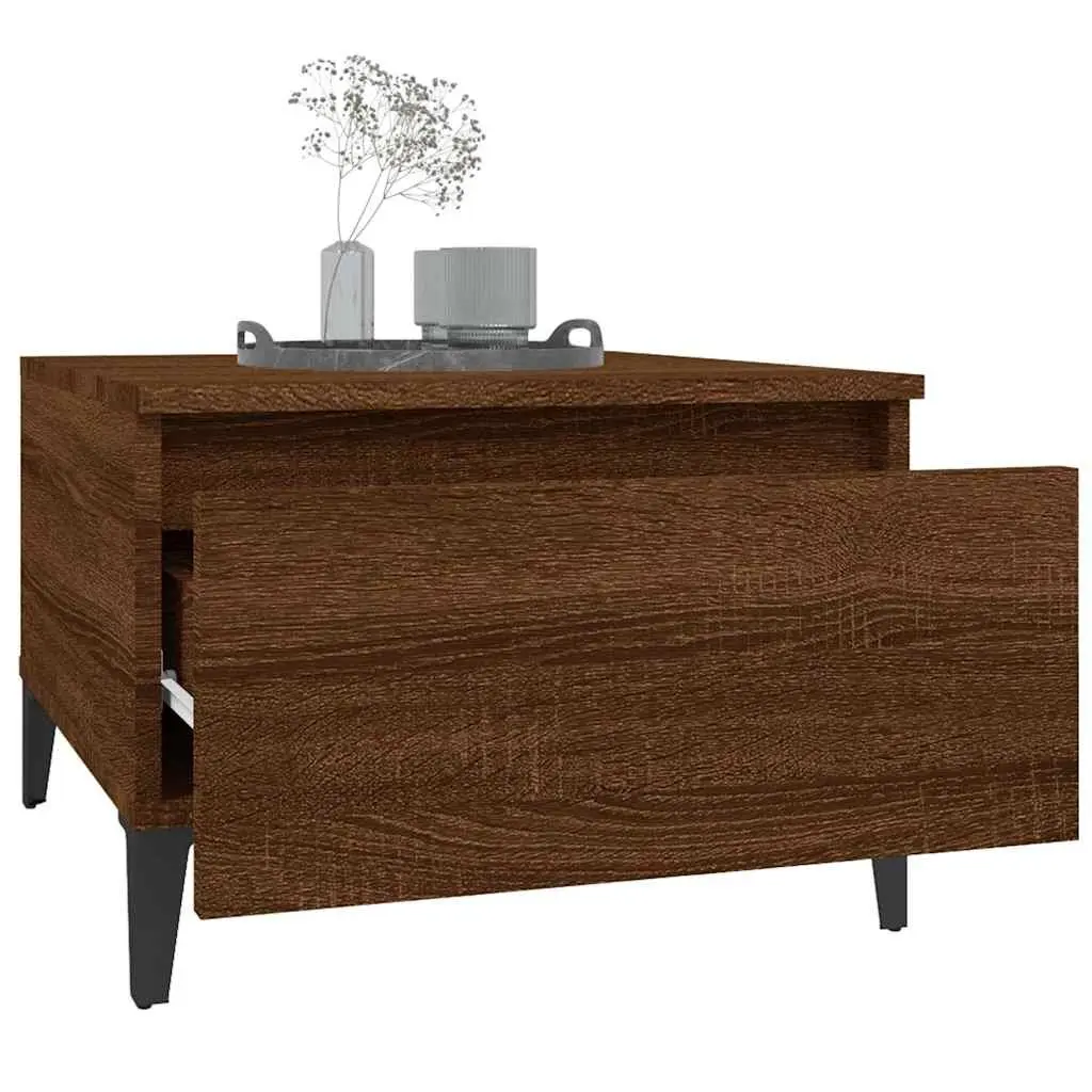 End Tables Engineered Wood Brown Oak 2 pcs Industrial Side Table with Drawer Storage