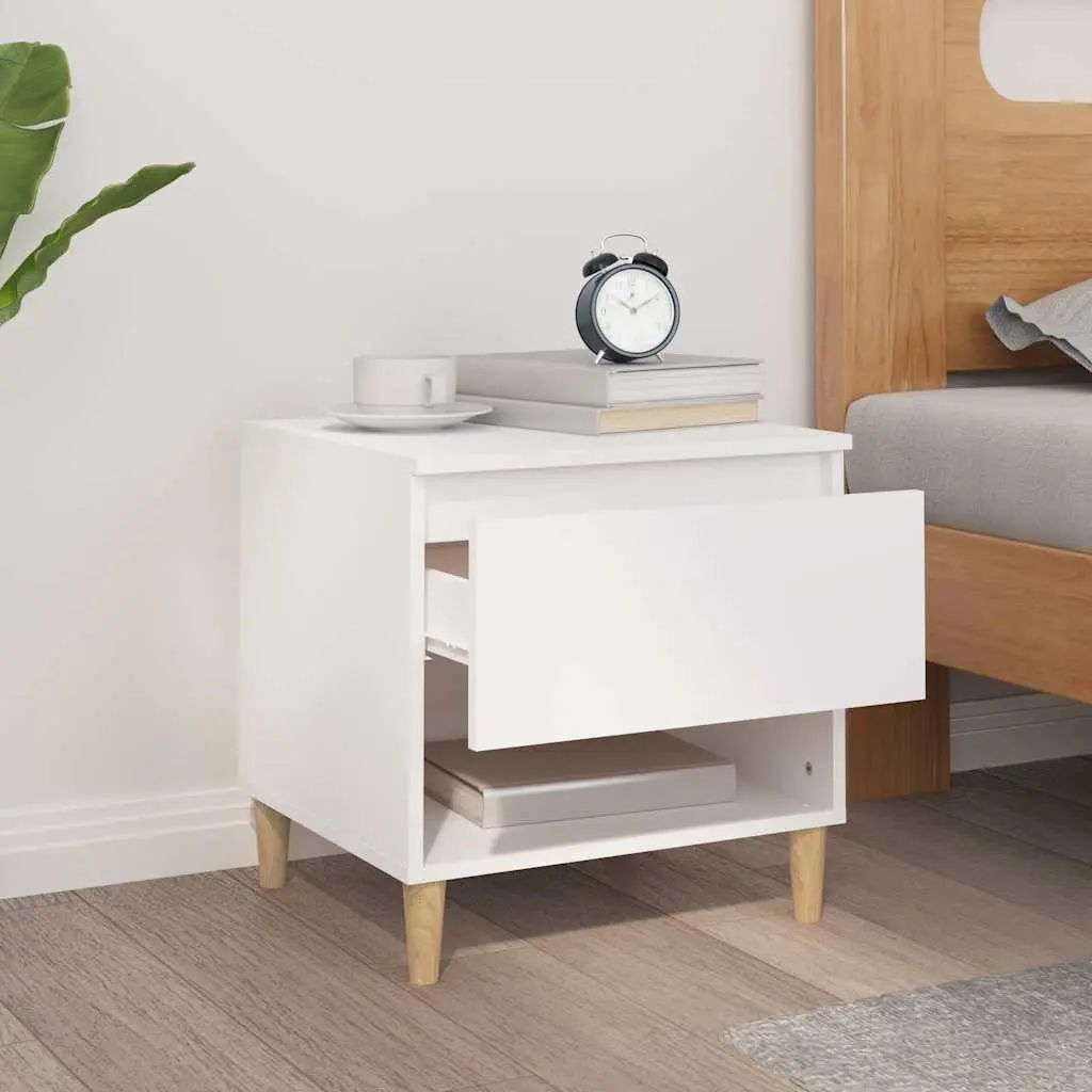 White Engineered Wood Bedside Table 50x46x50 cm
