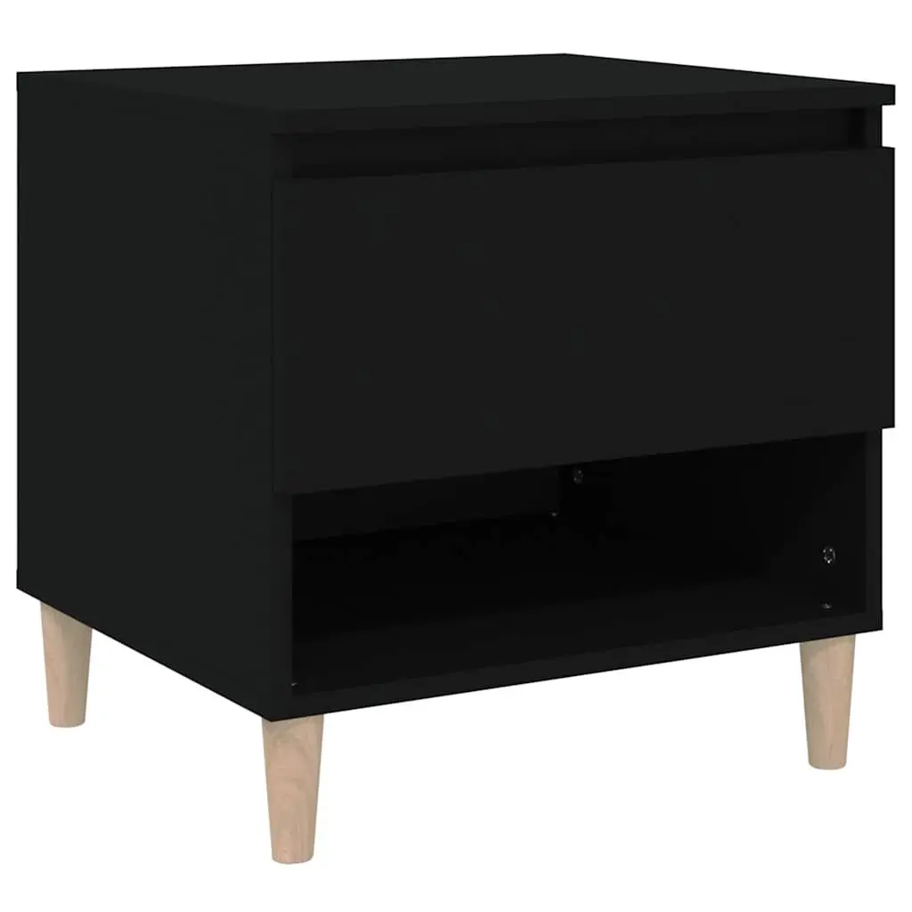 Black Engineered Wood Bedside Table with Storage
