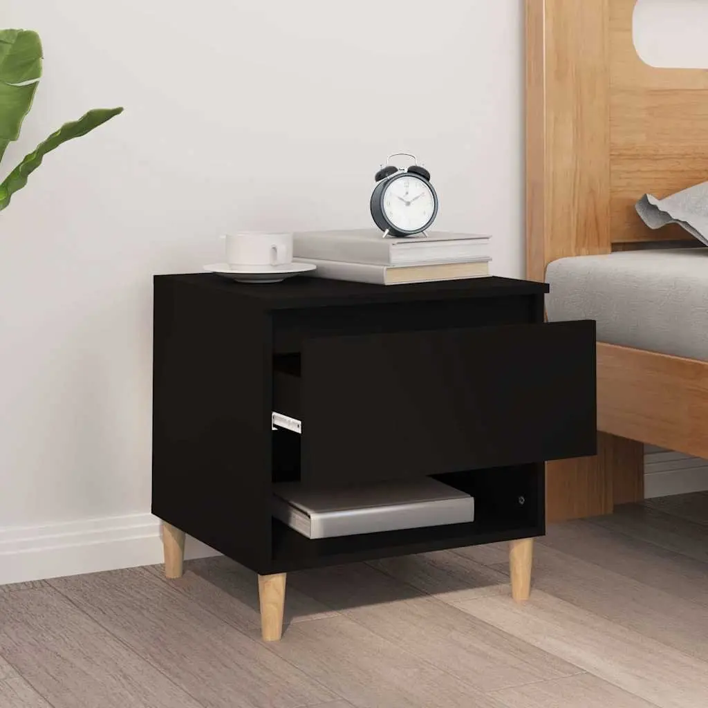 Black Engineered Wood Bedside Table with Storage