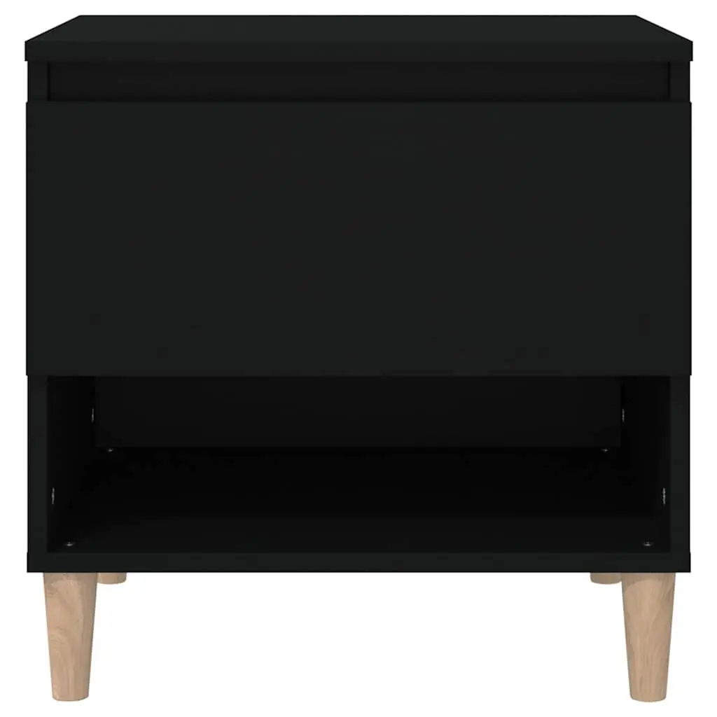 Black Engineered Wood Bedside Table with Storage