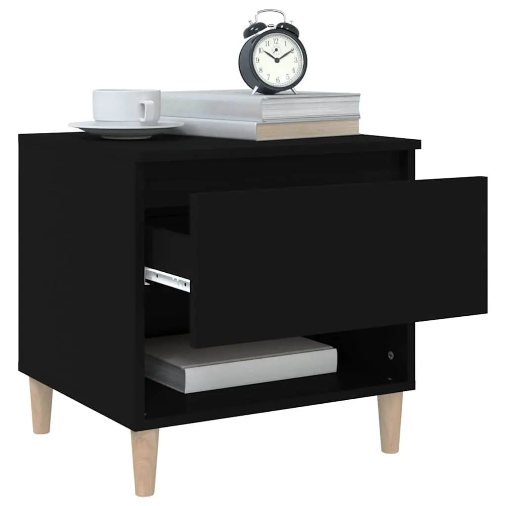 Black Engineered Wood Bedside Table with Storage