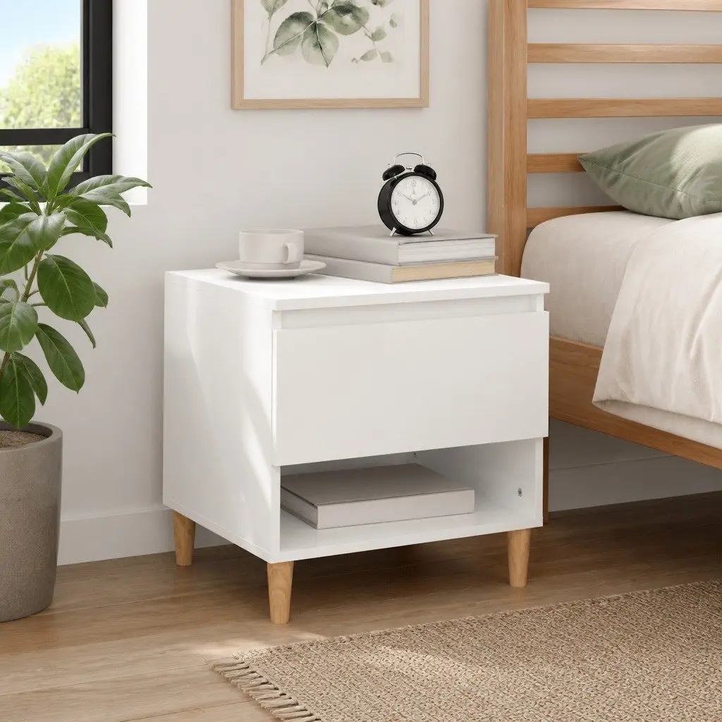 White High Gloss Bedside Table with Ample Storage