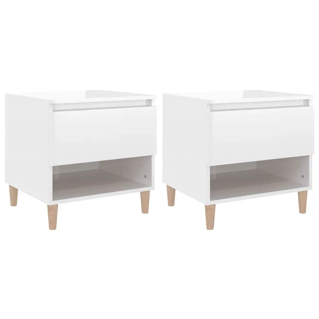 Bedside Tables 2 pcs White High Gloss Modern Design Storage Nightstands