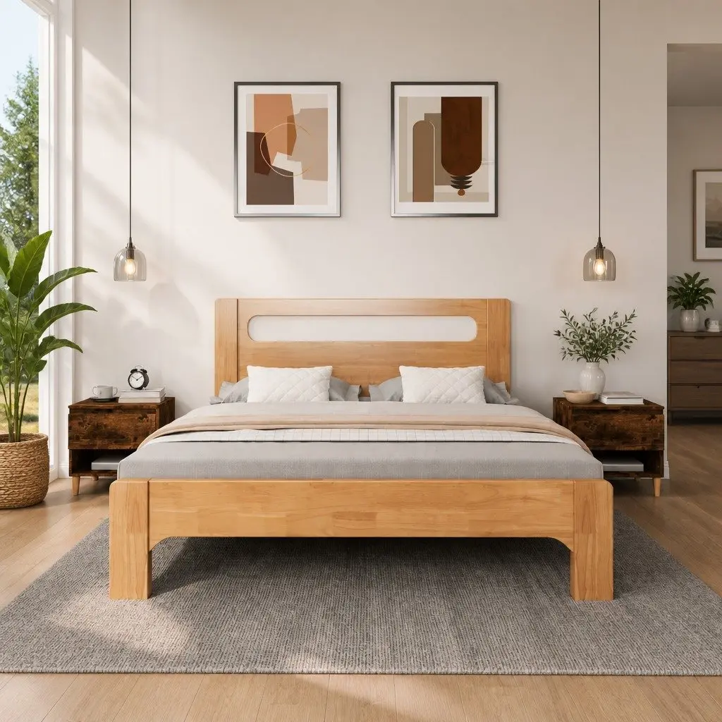Set of 2 Brown Engineered Wood Nightstands for Bedrooms