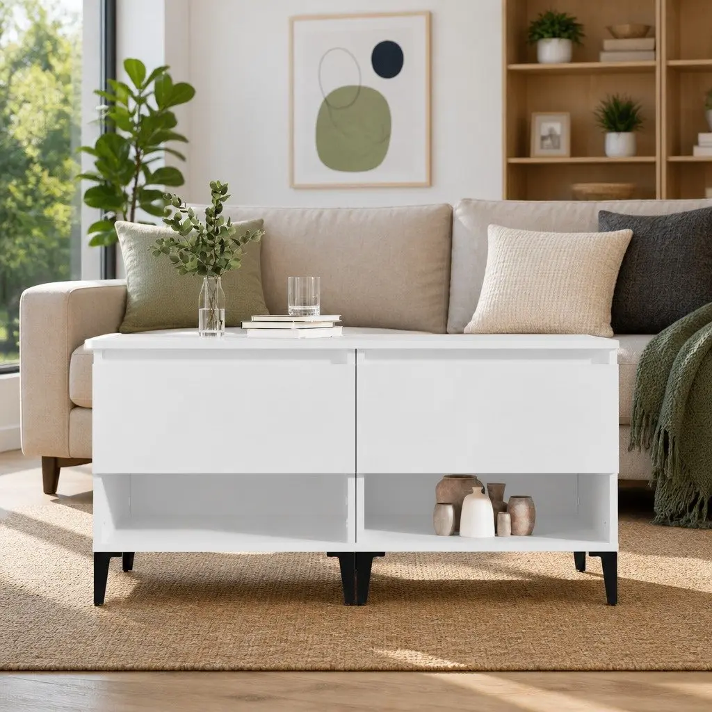 End Tables 2 pcs White Engineered Wood Side Table with Storage Drawer