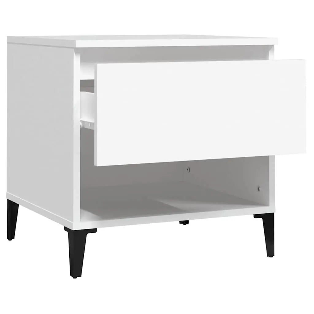 End Tables 2 pcs White Engineered Wood Side Table with Storage Drawer