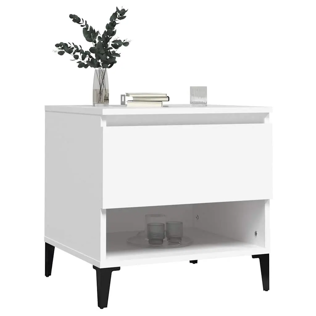 End Tables 2 pcs White Engineered Wood Side Table with Storage Drawer
