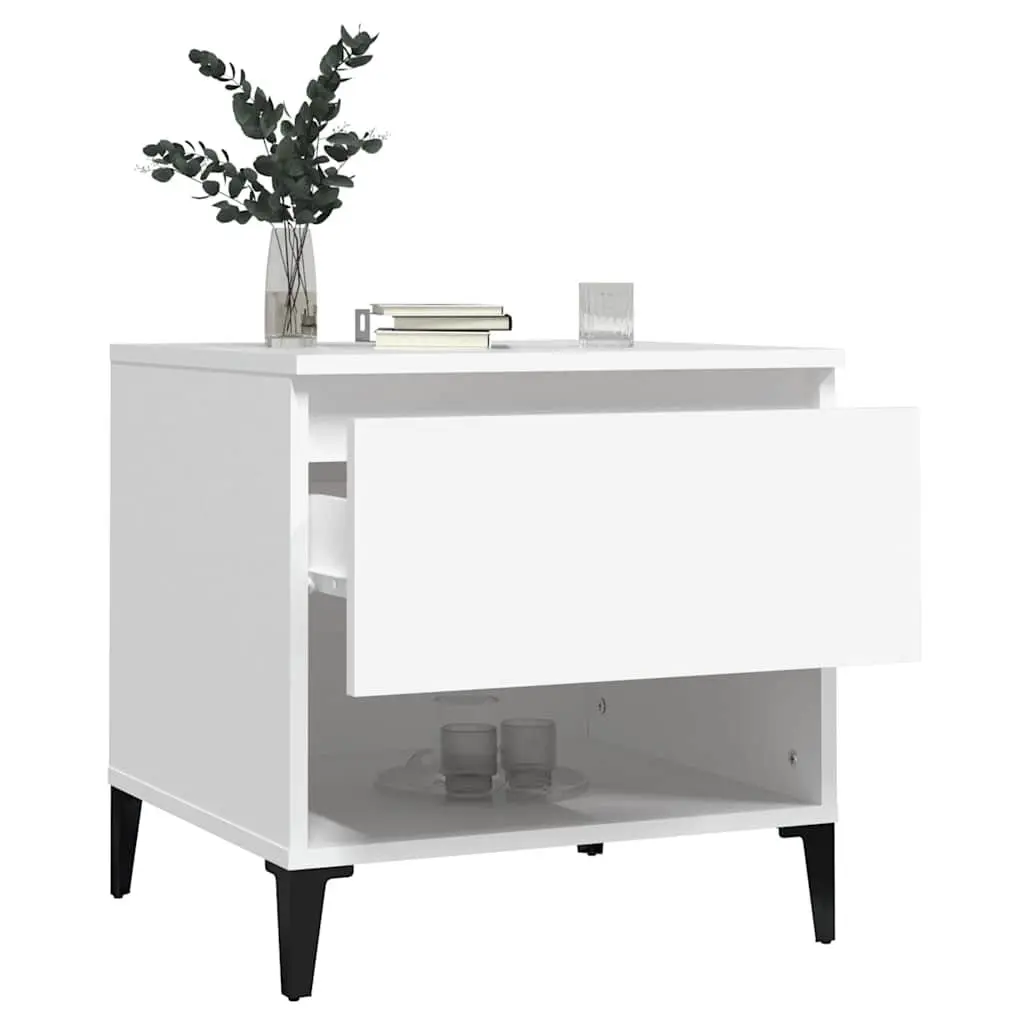 End Tables 2 pcs White Engineered Wood Side Table with Storage Drawer