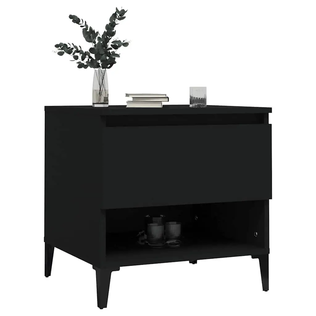 Industrial Black Side Table with Drawer Storage