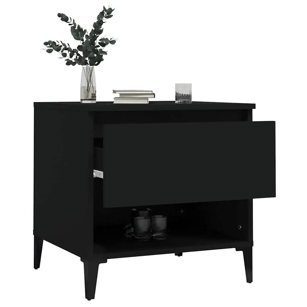 Industrial Black Side Table with Drawer Storage