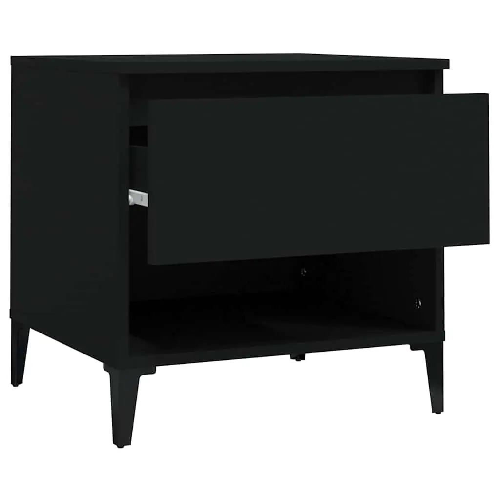 End Tables 2 pcs Black Side Tables with Storage Drawer Compartment Industrial