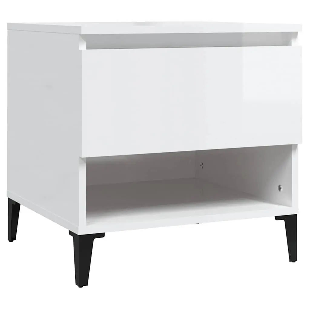 High Gloss White End Table with Storage Drawer