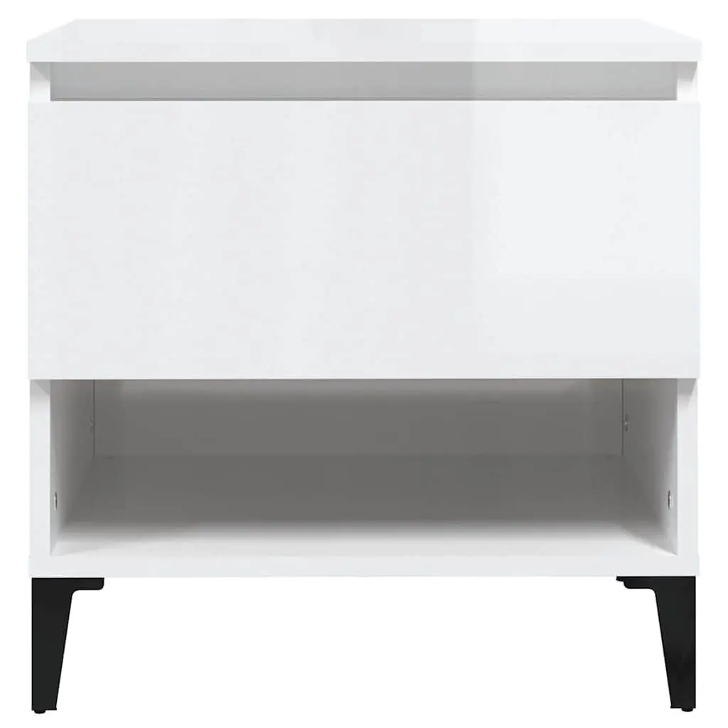 High Gloss White End Table with Storage Drawer