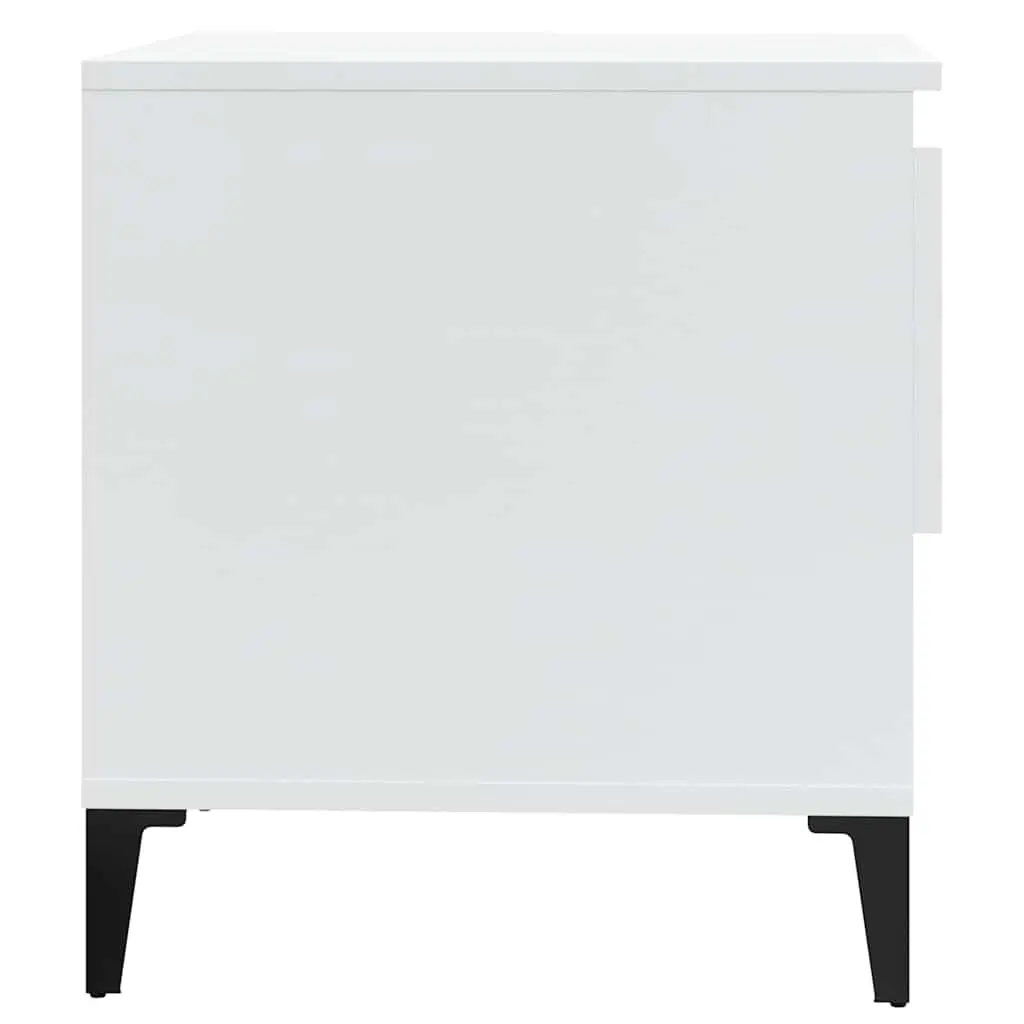 High Gloss White End Table with Storage Drawer
