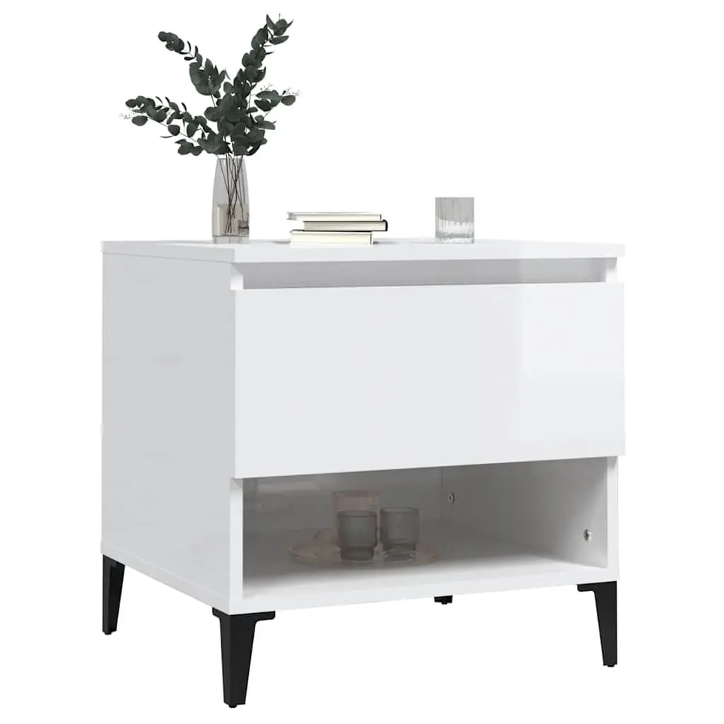 High Gloss White End Table with Storage Drawer