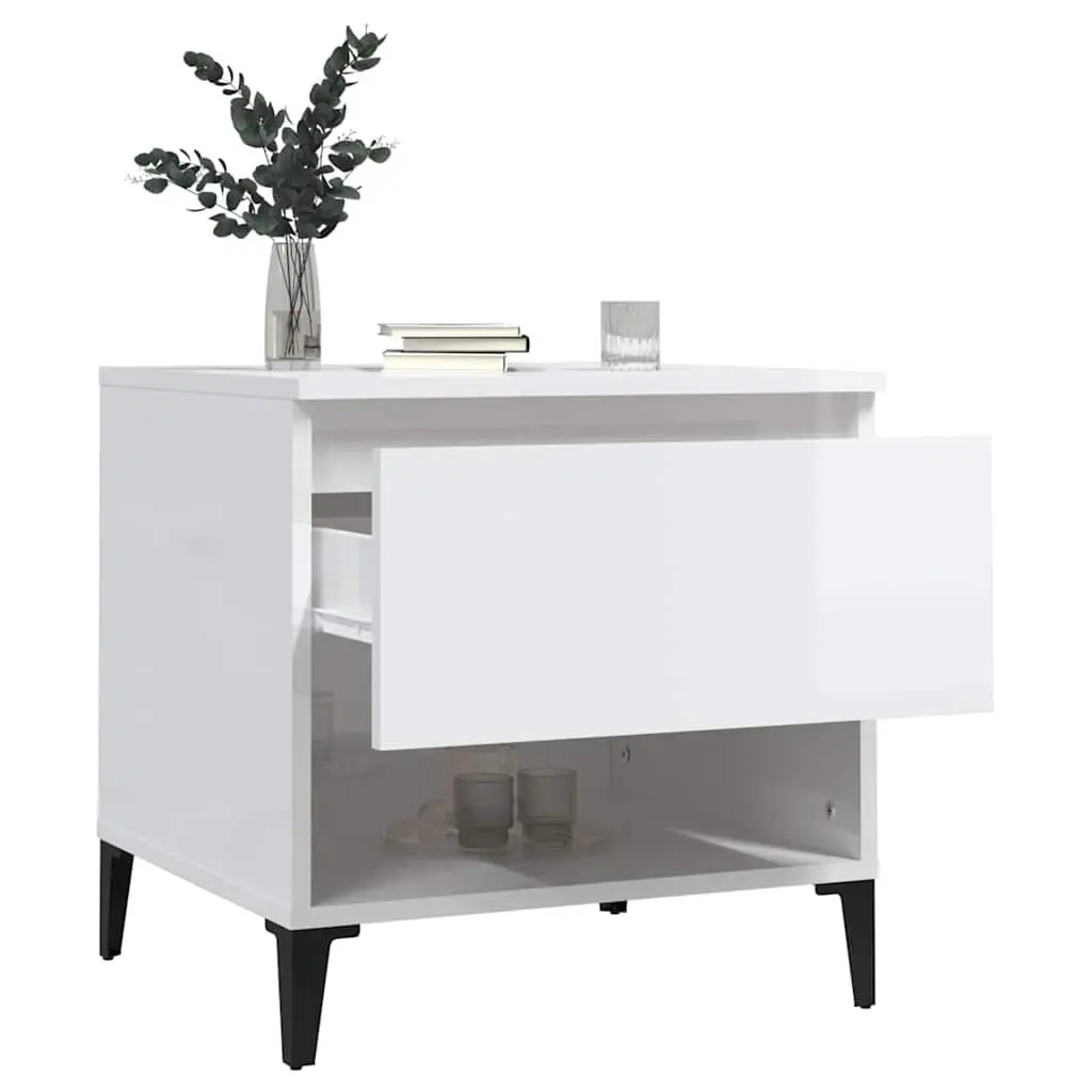 White High Gloss End Tables with Storage