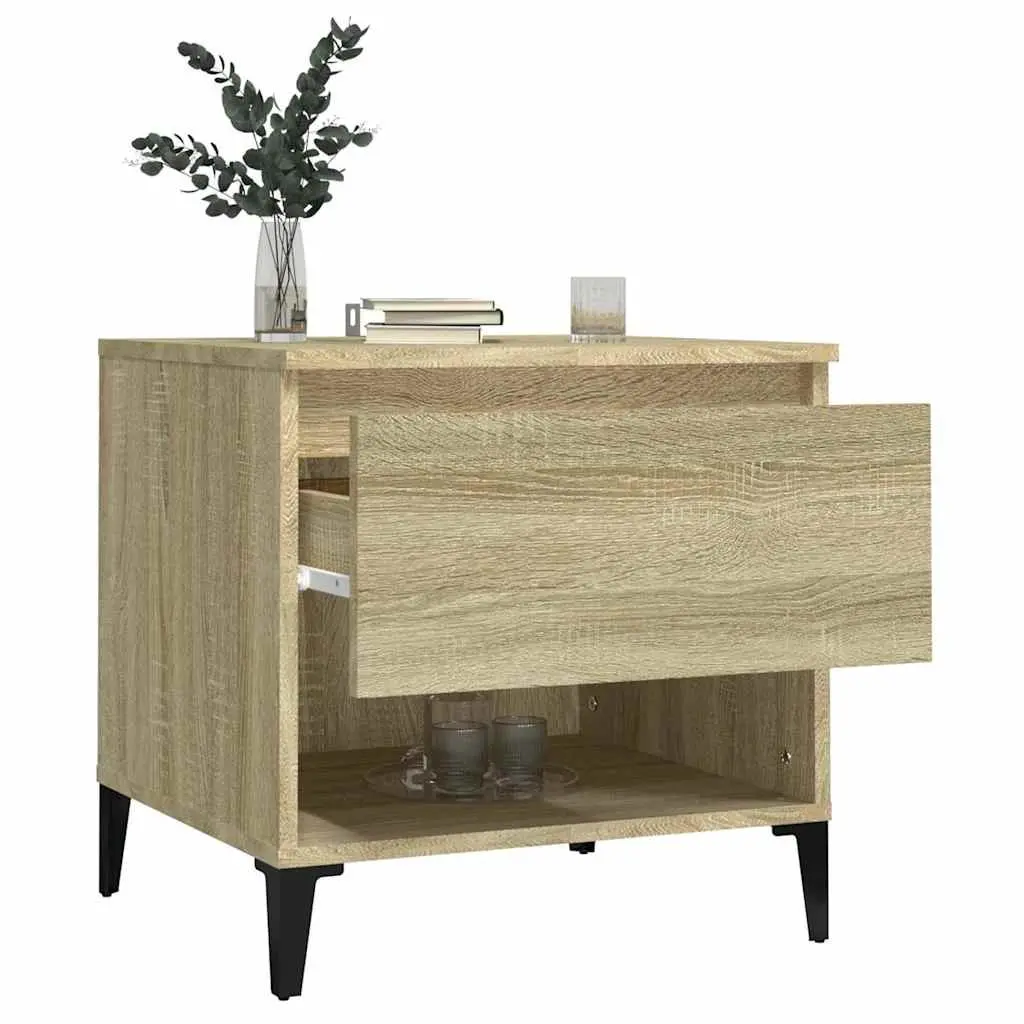 End Tables 2 pcs Brown Engineered Wood Side Tables with Drawer Storage